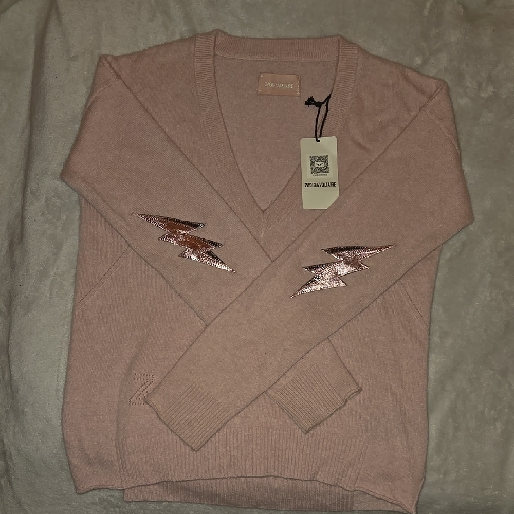Chinti & Parker Pink Sweater with Lightning Bolt Design